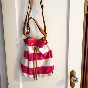 Tommy Hilfiger - Pink & White Canvas Bucket Bag